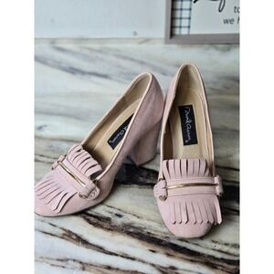 David Aaron Blush Pink Faux Suede Kiltie Fringe Block Heel Loafer Pumps Size 5.5